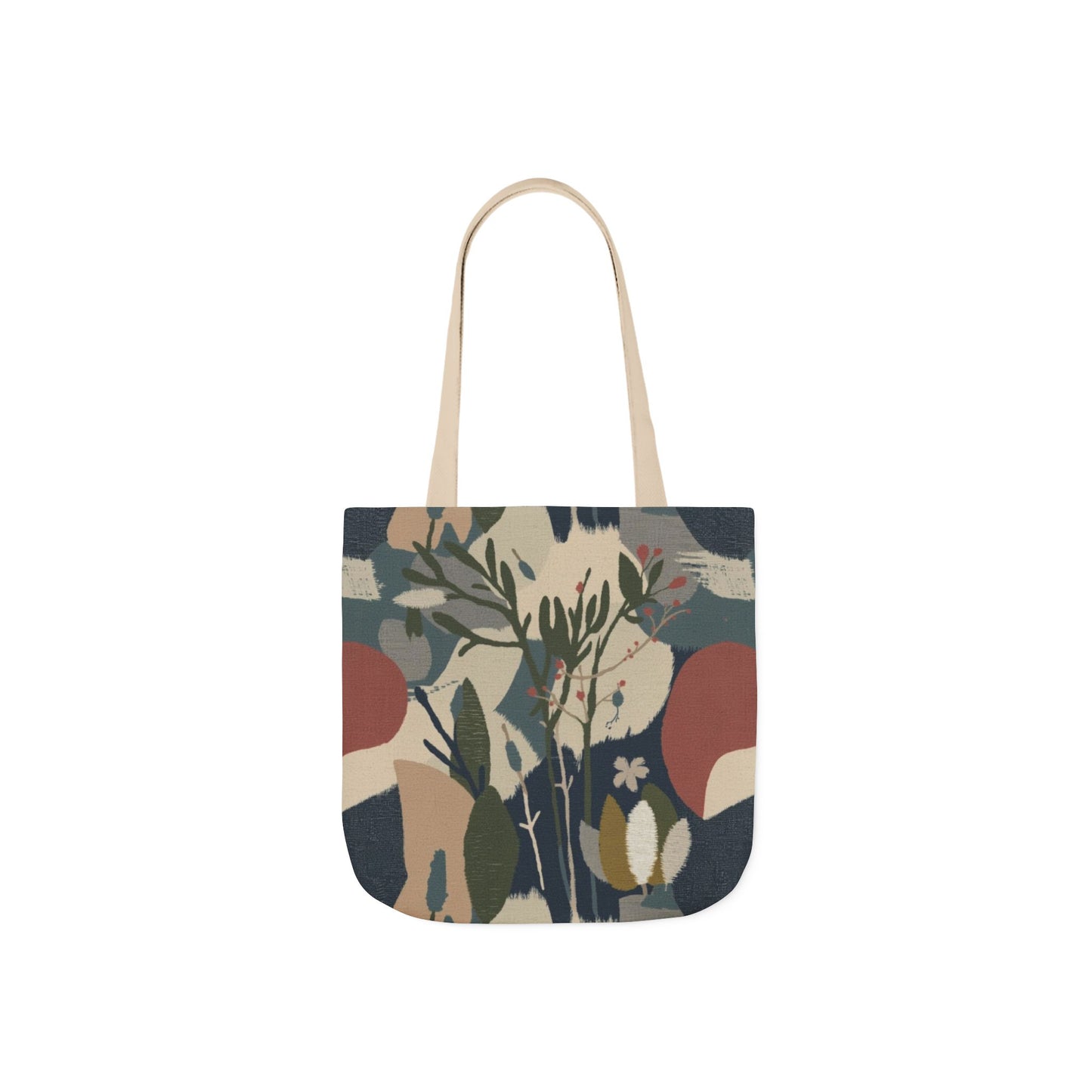Botanical Abstract Canvas Tote Bag — Earthy Floral Pattern