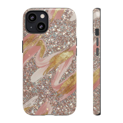 Glitter Blush Marble Phone Case — Pink Gold Swirl Tough Case