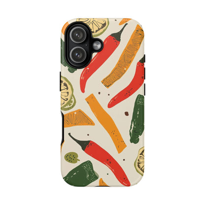 Spicy Peppers Phone Case – Colorful Chili, Lime & Citrus Pattern