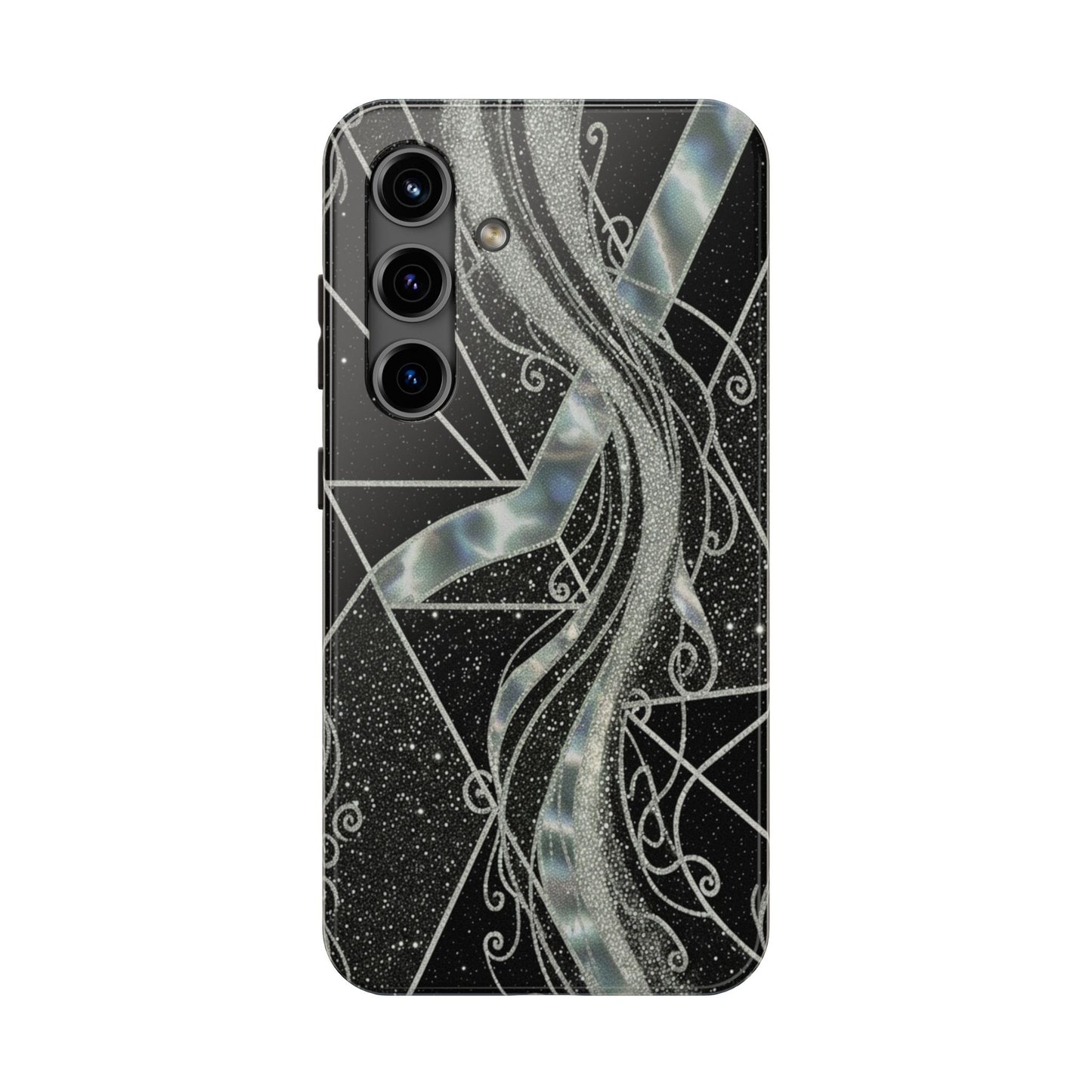 Geometry Tough Phone Case — Iridescent Ribbon on Black Celestial Background