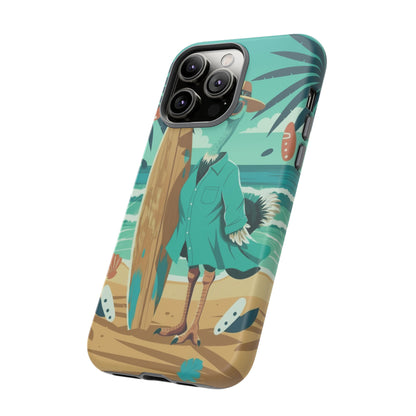 Phone Case — Retro Dressed Seagull Surfing Beach Illustration