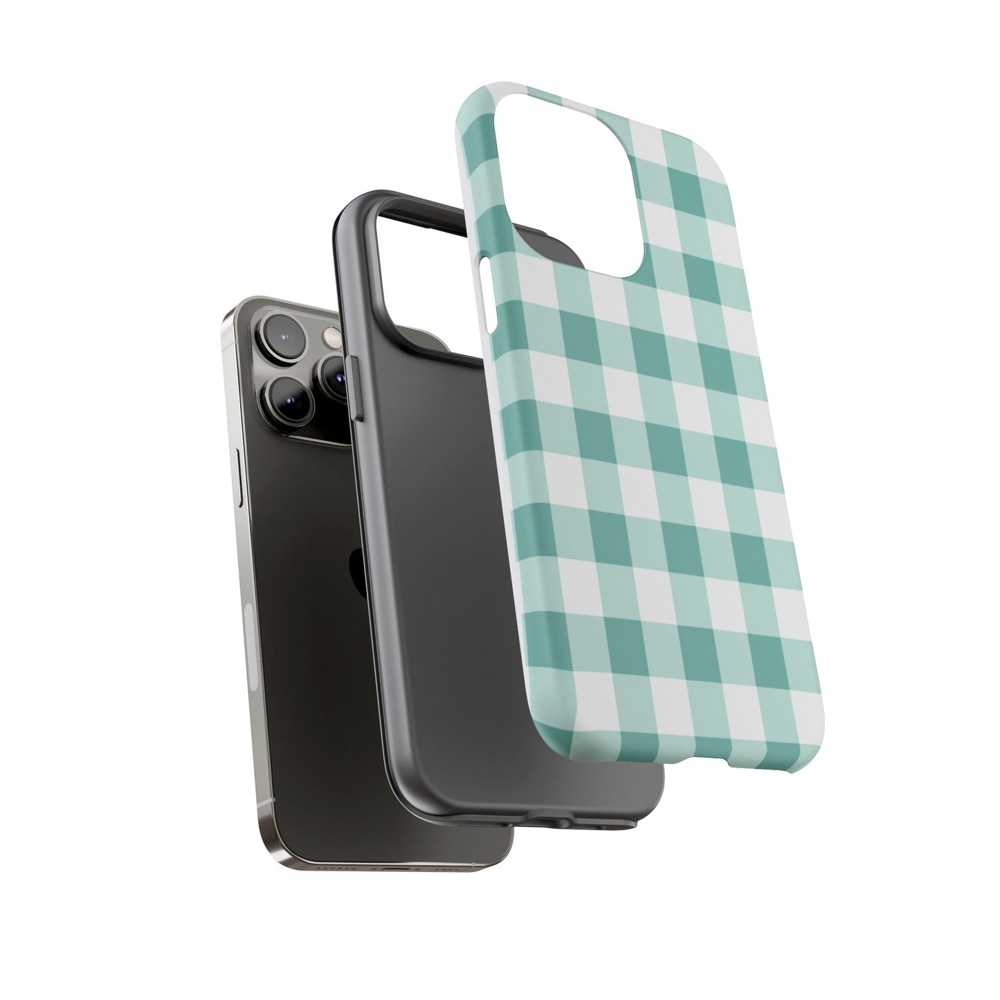 Mint Green Buffalo Check Tough Phone Case — Durable Plaid Protective Cover