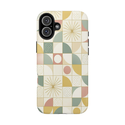 Retro Geometric Tough Phone Case — Pastel Midcentury Pattern
