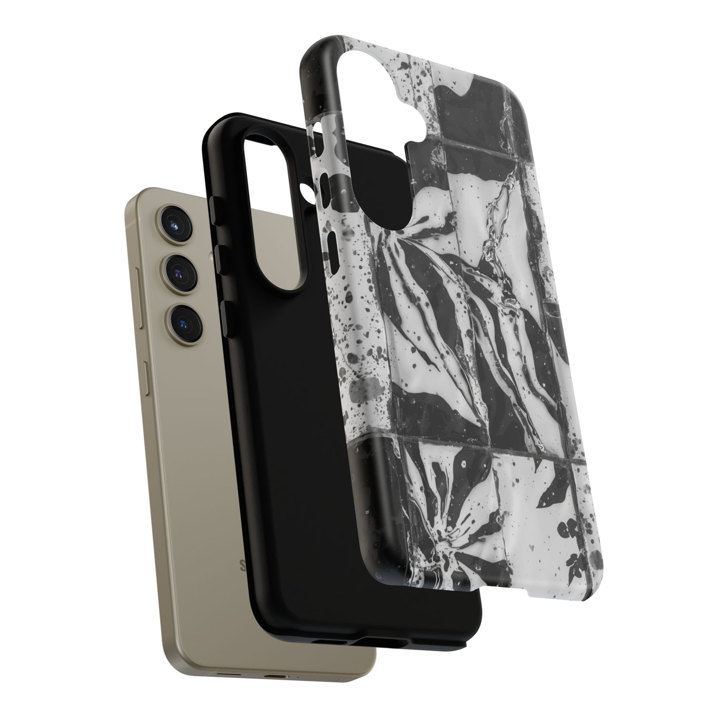 Monochrome Tile Floral Tough Phone Case