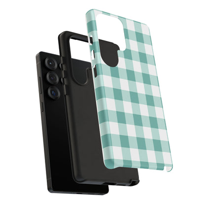 Mint Green Buffalo Check Tough Phone Case — Durable Plaid Protective Cover