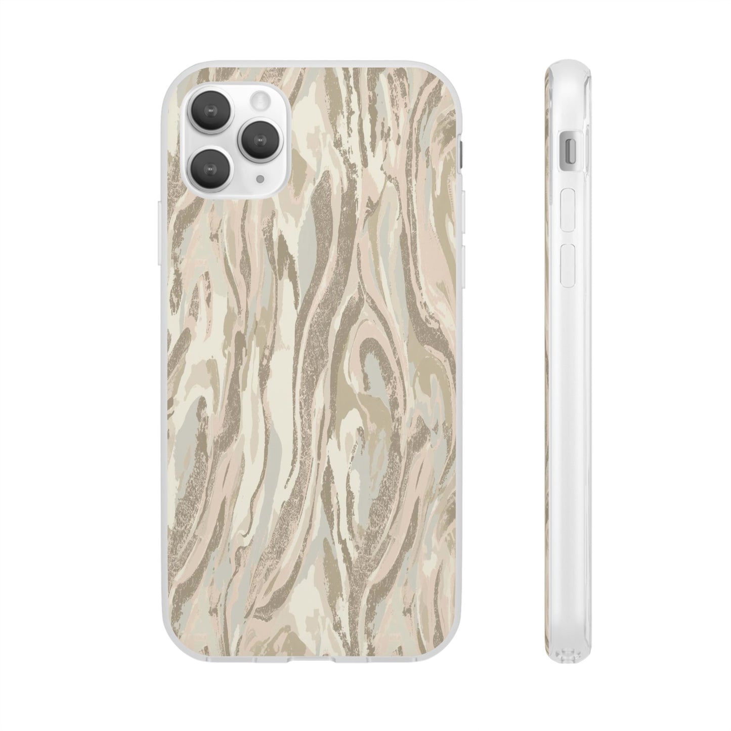 Neutral Marble Swirl Flexi Phone Case — Beige Abstract Protective Cover