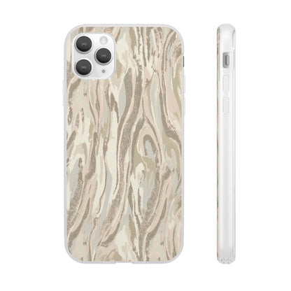 Neutral Marble Swirl Flexi Phone Case — Beige Abstract Protective Cover