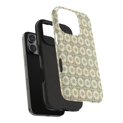 Daisy Tile Tough Phone Case — Retro Floral Protective Phone Cover