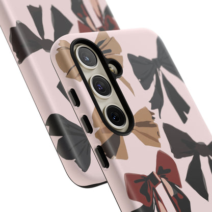 Bow Pattern Phone Case - Pink, Brown & Black Bows Protective Cover
