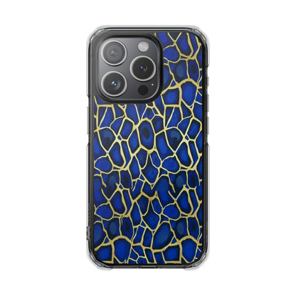 Blue & Gold Giraffe Pattern Clear Magnetic Phone Case