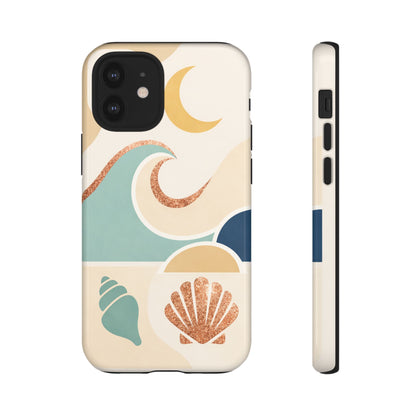 Sea Breeze Tough Phone Case — Retro Waves & Shells Design