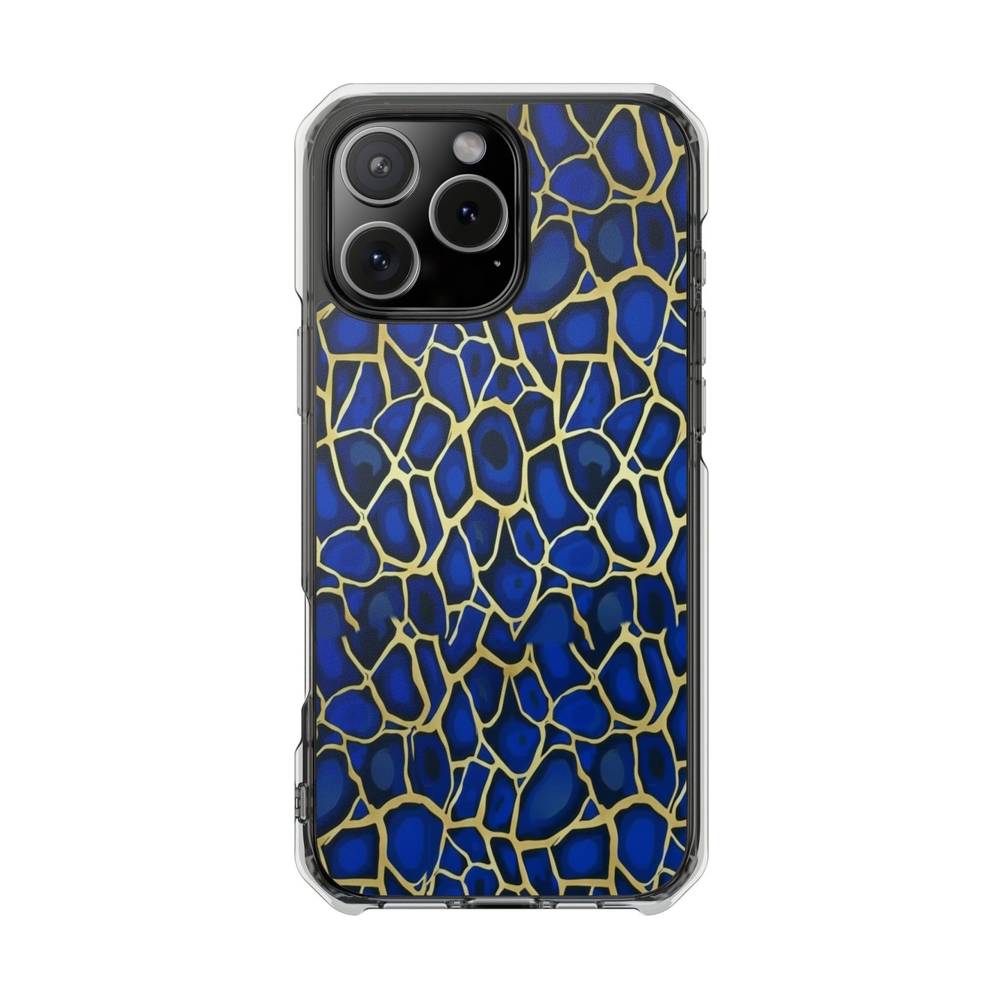 Blue & Gold Giraffe Pattern Clear Magnetic Phone Case