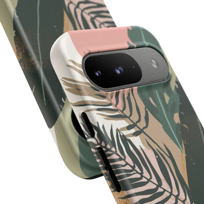 Tropical Leaf Tough Phone Case — Abstract Pink & Green Botanical Protective Cover