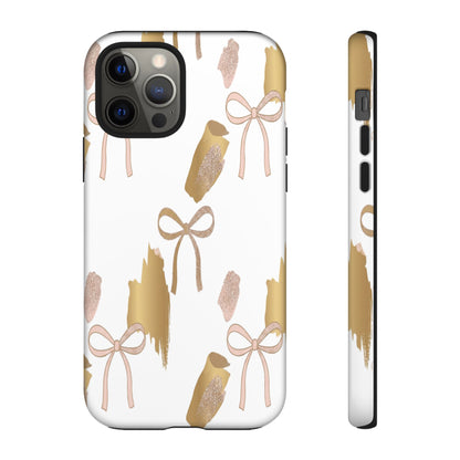 Phone Case — Gold Brushstroke & Blush Bow Pattern