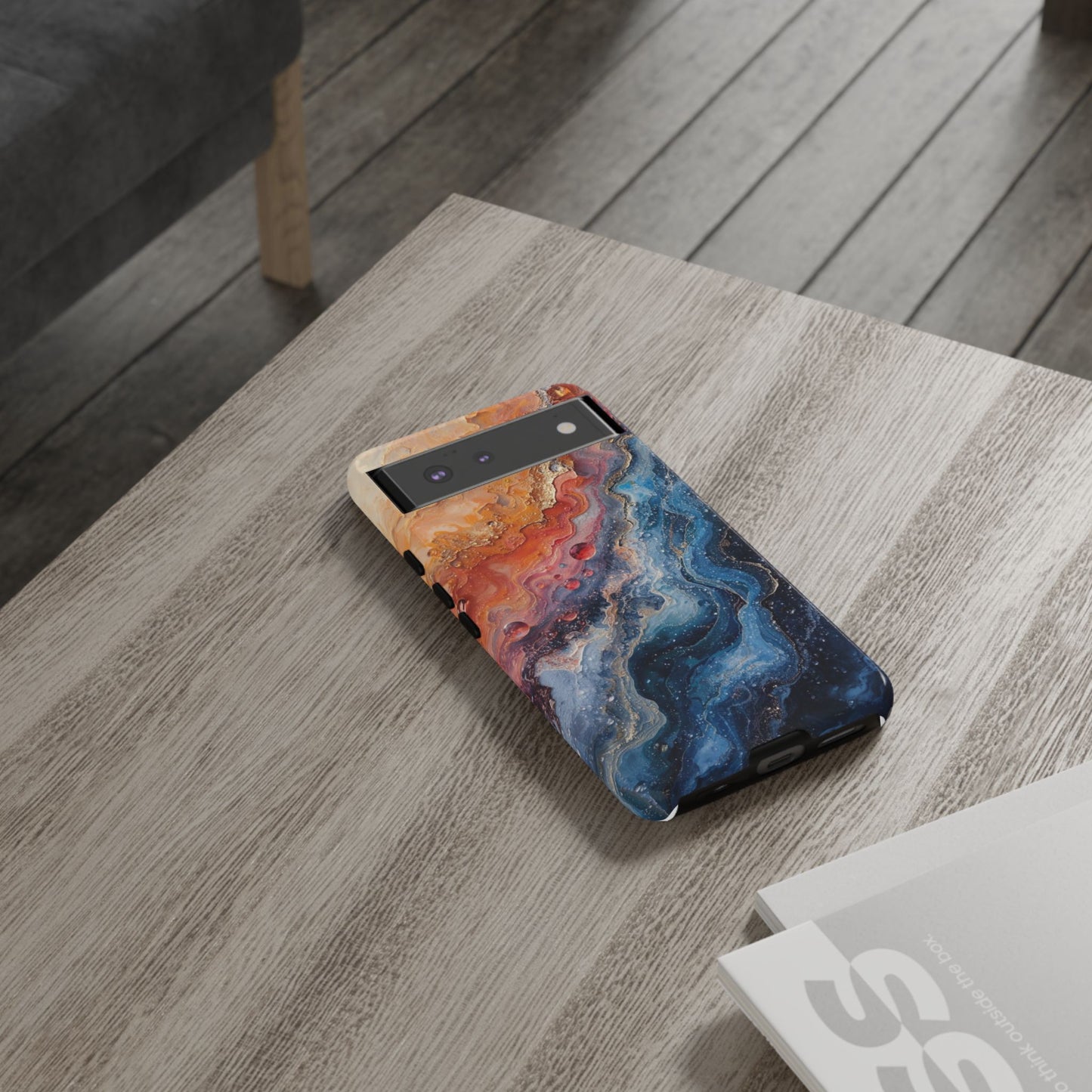 Marbled Galaxy Tough Phone Case — Abstract Blue & Coral Protective Cover