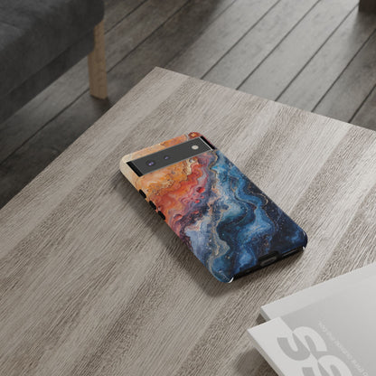 Marbled Galaxy Tough Phone Case — Abstract Blue & Coral Protective Cover