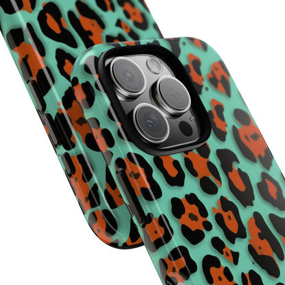 Teal & Rust Leopard Phone Case — Tough Protective Animal Print