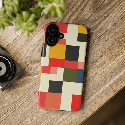 Abstract Color Block Tough Phone Case — Retro Geometric Protective Cover