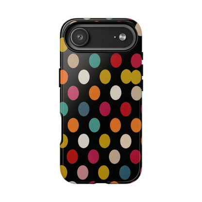 Polka Dot Tough Phone Case – Colorful Retro Dots on Black