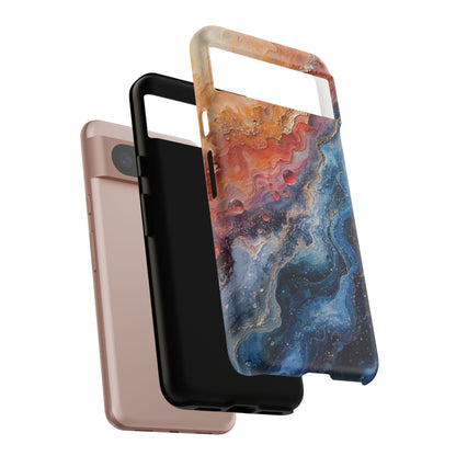 Marbled Galaxy Tough Phone Case — Abstract Blue & Coral Protective Cover
