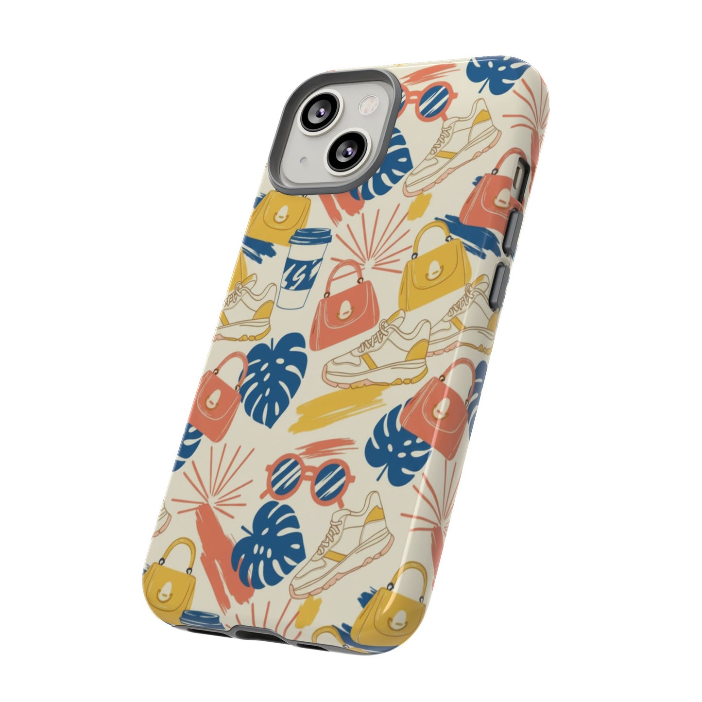 Tough Cases: Retro Summer Pattern Phone Case – Sunglasses, Sneakers & Tropical Leaves
