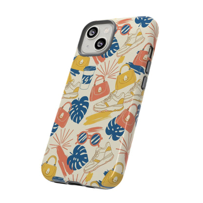 Tough Cases: Retro Summer Pattern Phone Case – Sunglasses, Sneakers & Tropical Leaves