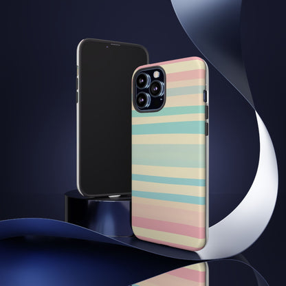 Pastel Striped Tough Phone Case – Protective Retro Rainbow Design