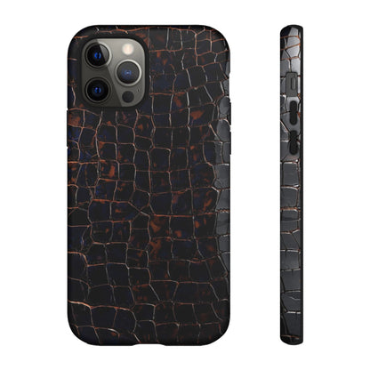 Croc-Embossed Tough Phone Case — Shockproof Black Alligator Texture