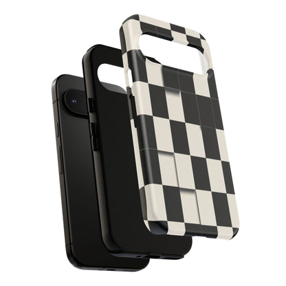 Checkerboard Tough Phone Case — Classic Black & Cream Grid Protective Cover