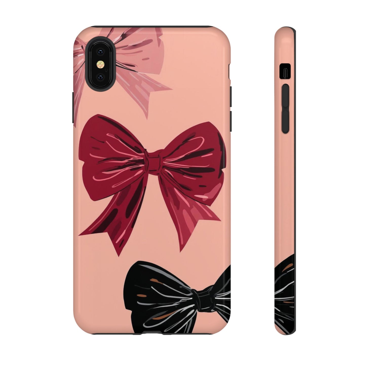 Bow Pattern Tough Phone Case — Pink, Red & Black Decorative Bows