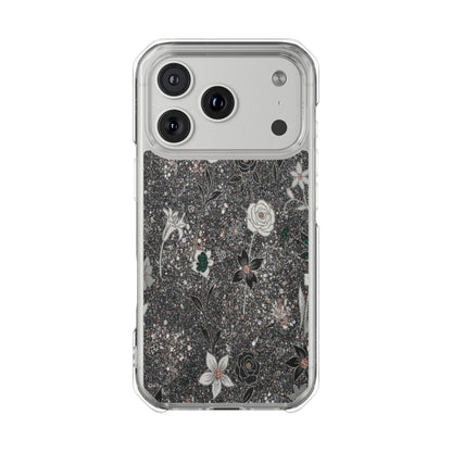 Clear Floral Glitter Magnetic Phone Case — Protective Impact Case with Rose & Daisy Design