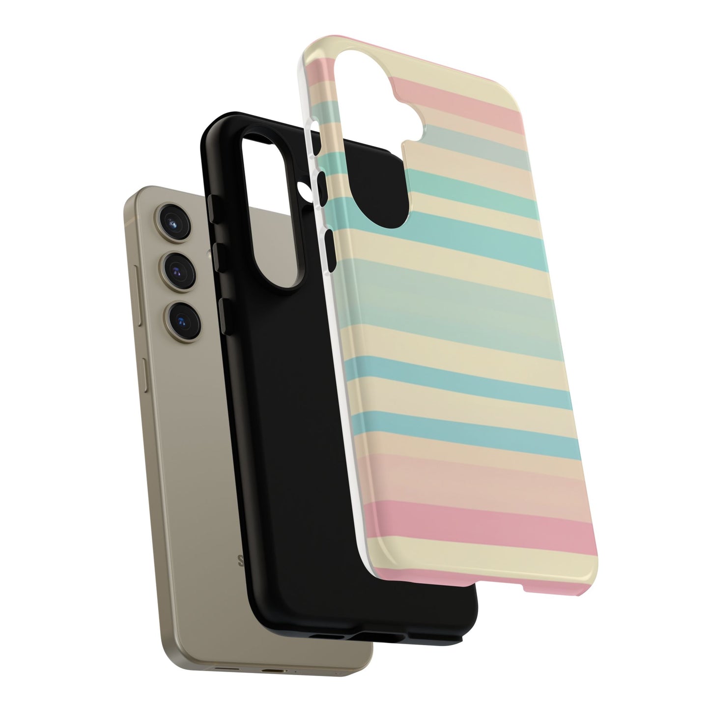 Pastel Striped Tough Phone Case – Protective Retro Rainbow Design