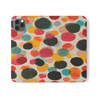 Colorful Confetti Dot Flip Phone Case — Retro Polka Wallet Cover