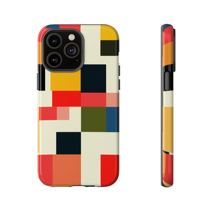 Abstract Color Block Tough Phone Case — Retro Geometric Protective Cover