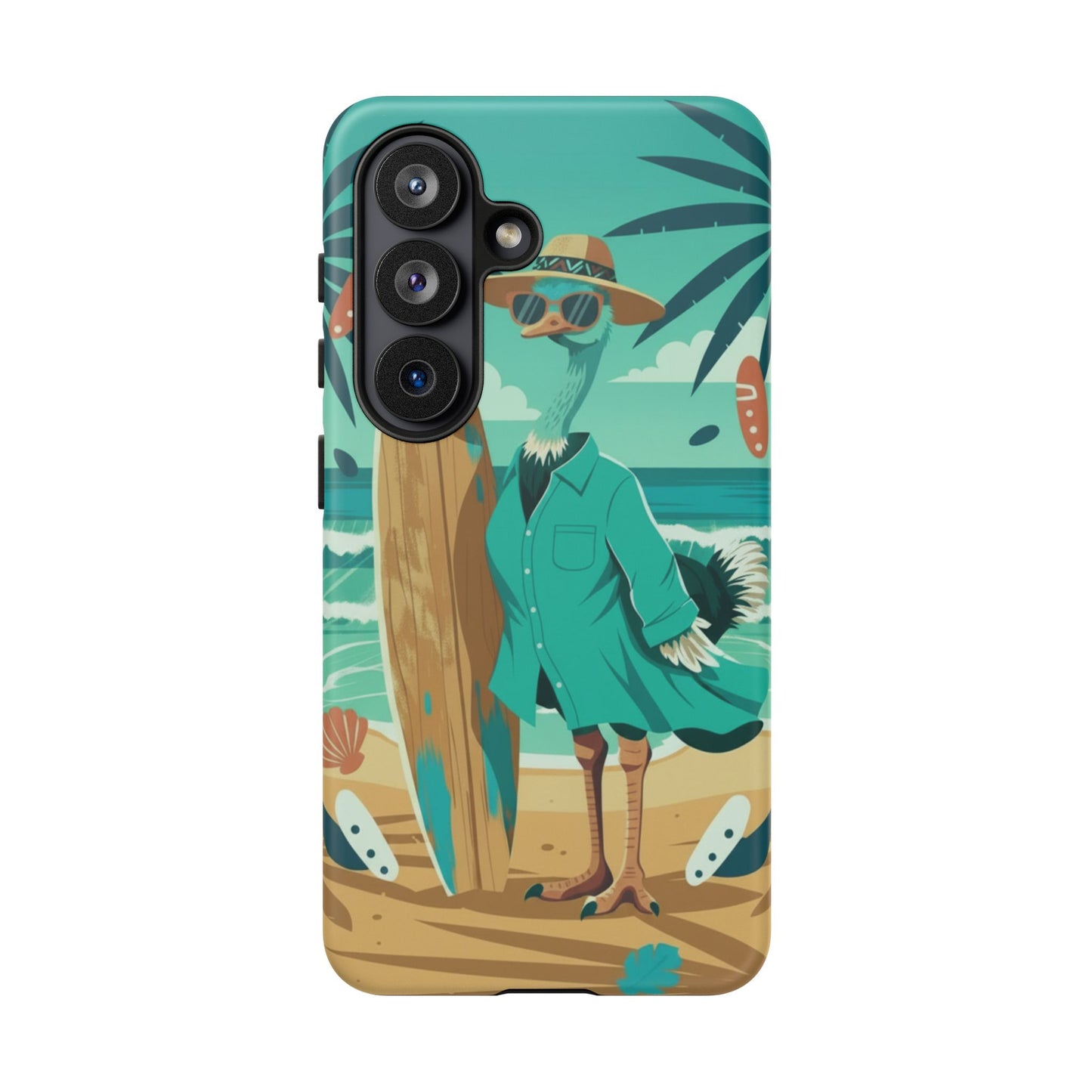 Phone Case — Retro Dressed Seagull Surfing Beach Illustration
