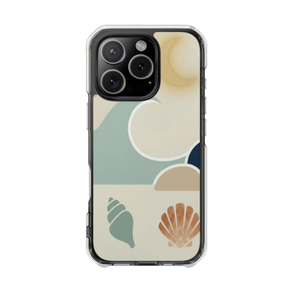 Clear Magnetic Phone Case — Coastal Shell & Wave Art, Minimal Beach Vibe
