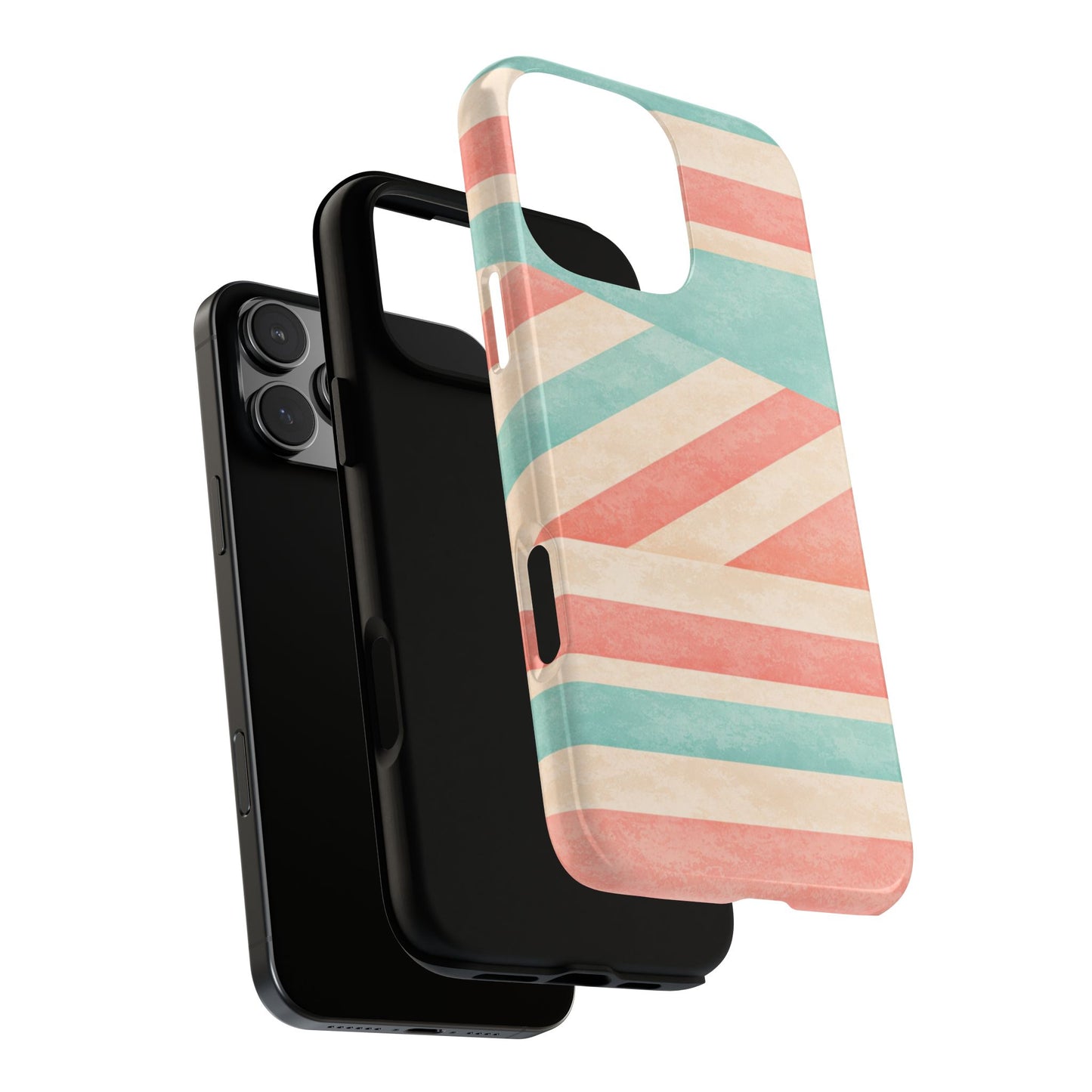 Pastel Stripes Tough Phone Case – Retro Coral & Teal Protective Cover