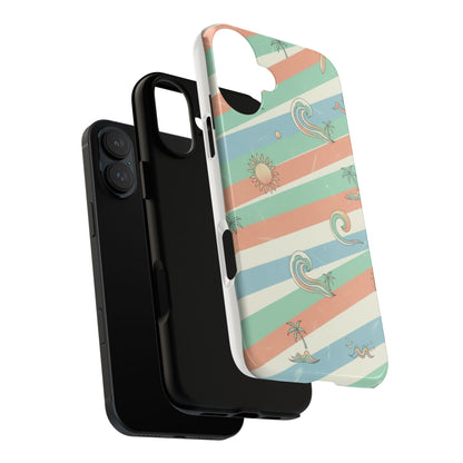 Surf Stripe Tough Phone Case — Retro Beach Waves Pattern