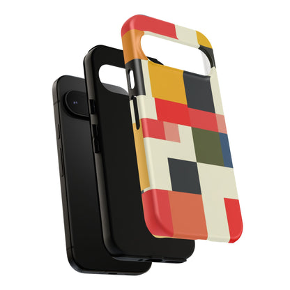 Abstract Color Block Tough Phone Case — Retro Geometric Protective Cover