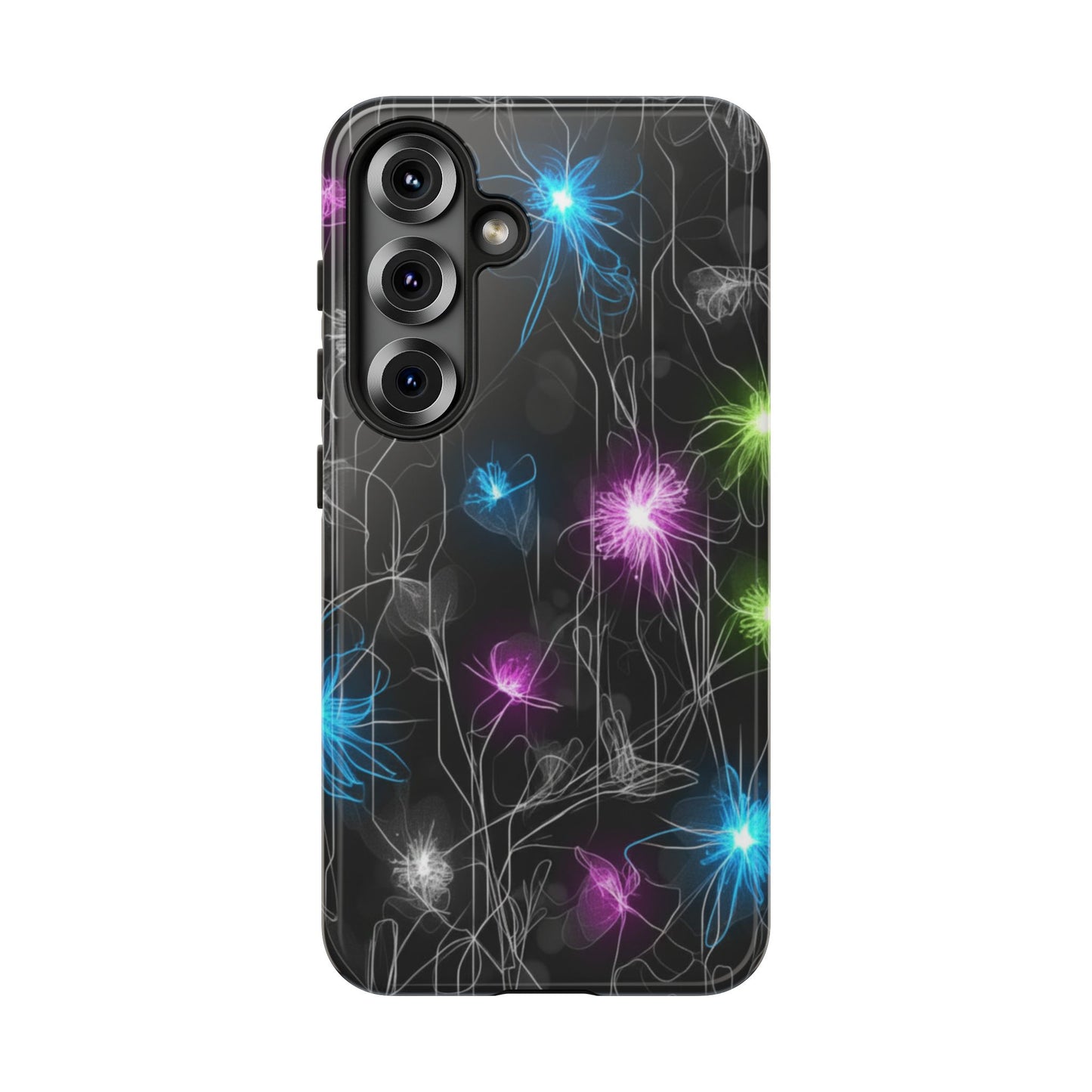 Neon Floral Tough Phone Case — Glow Flower Protective iPhone Cover