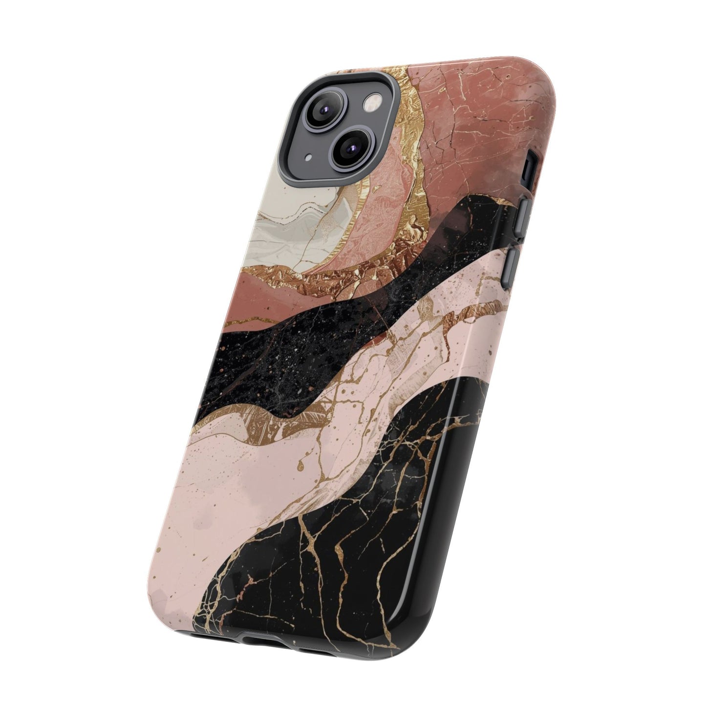 Marbled Rose Gold Phone Case — Abstract Pink & Black Protective Tough Case