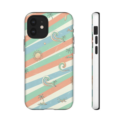 Surf Stripe Tough Phone Case — Retro Beach Waves Pattern