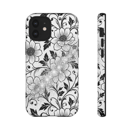 Floral Lace Phone Case — Black & White Vintage Flower Protective Case