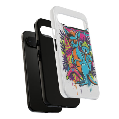 Kangaroo & Koala Surf Phone Case — Retro Neon Beach Art Tough Case