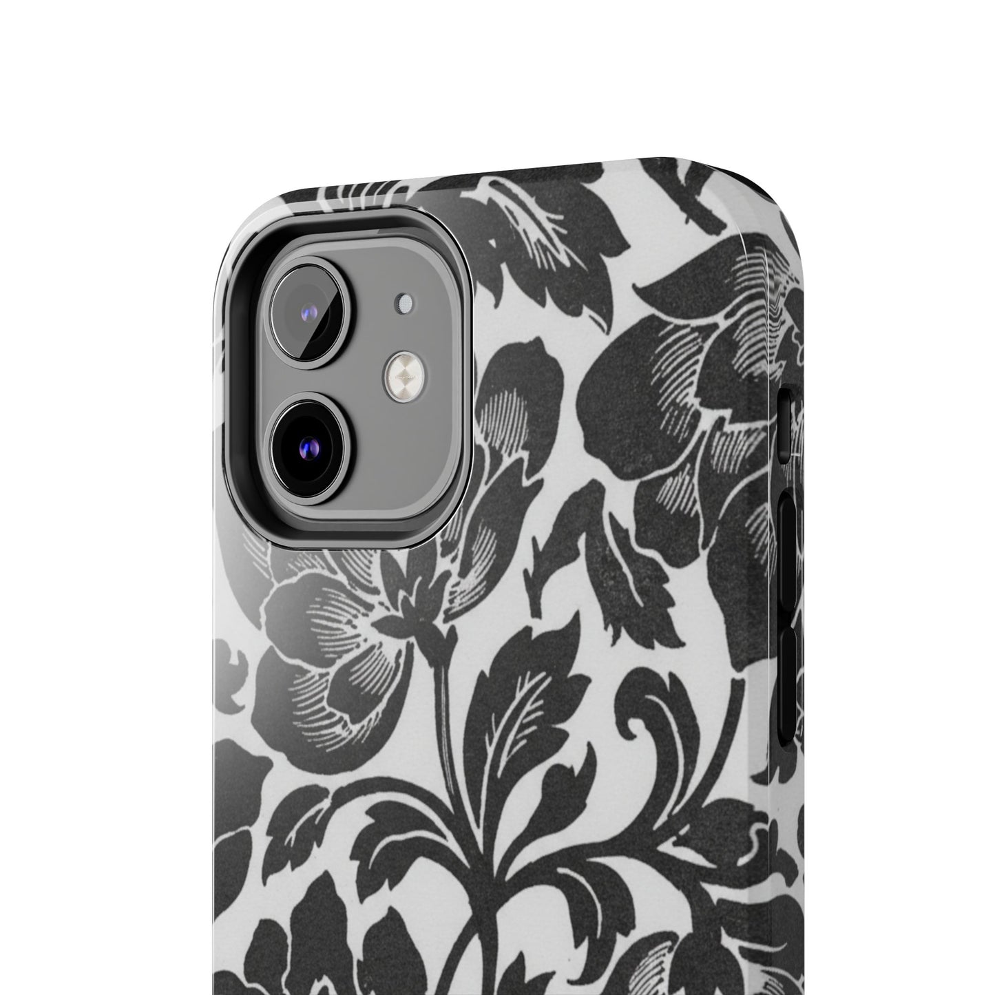Tough Phone Case — Black & White Vintage Floral Protective Cover