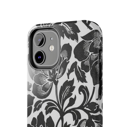 Tough Phone Case — Black & White Vintage Floral Protective Cover