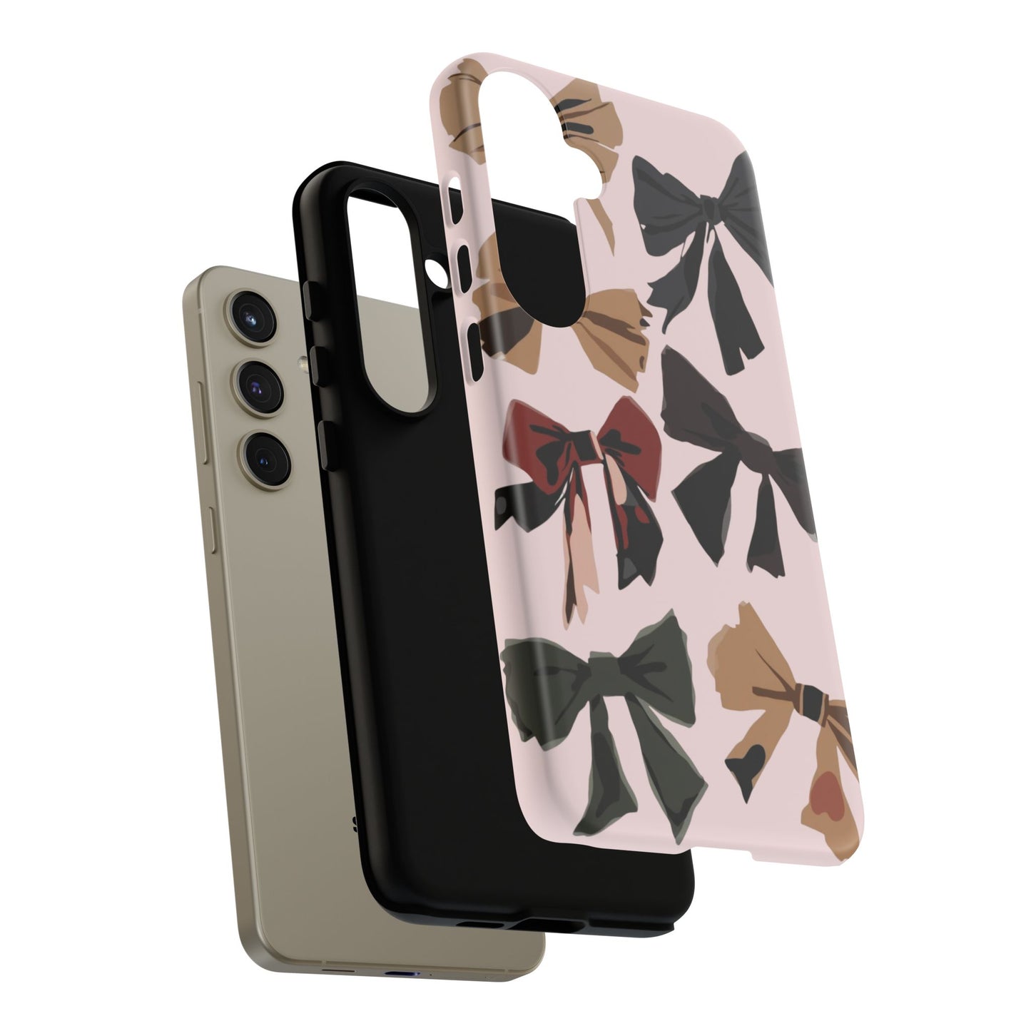 Bow Pattern Phone Case - Pink, Brown & Black Bows Protective Cover