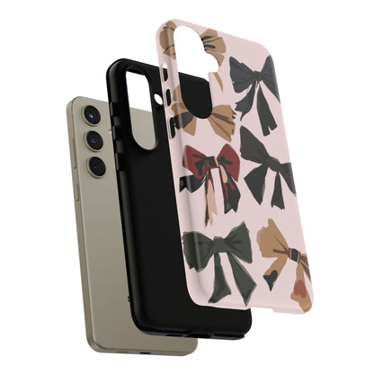 Bow Pattern Phone Case - Pink, Brown & Black Bows Protective Cover