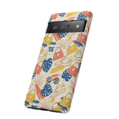 Tough Cases: Retro Summer Pattern Phone Case – Sunglasses, Sneakers & Tropical Leaves