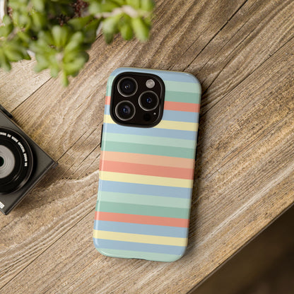 Pastel Striped Phone Case — Retro Horizontal Multi-Color Tough Case